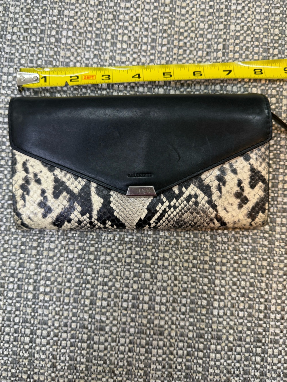 ALL SAINTS Genuine Calf Leather Chain Wallet Snake Skin-Like Cow Leather. - Picture 7 of 11